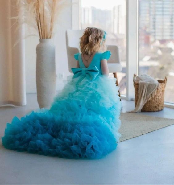 Robes de fille fleur Tulle volants mignon enfant en bas âge arc enfant fête de mariage anniversaire Tutu Robe bébé sainte première Communion robes