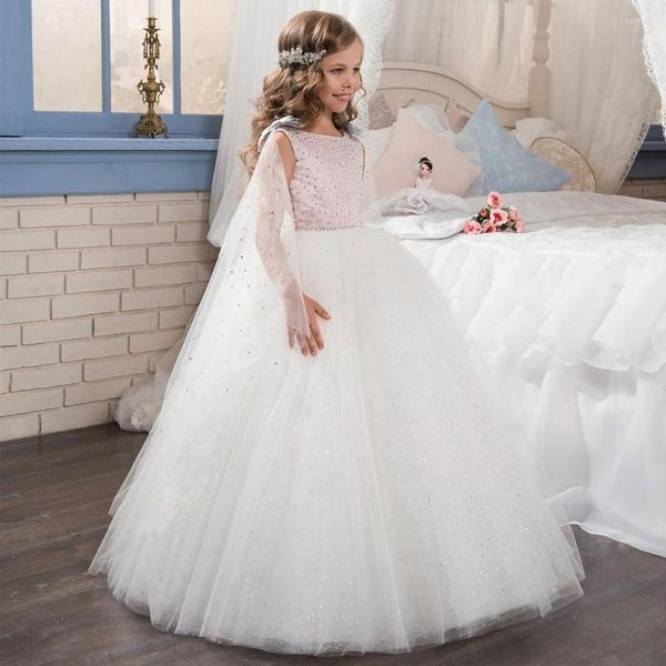 Fille Robes Fleur De Mariage Robe De Bal Tulle Perle Dentelle Appliques Princesse Pageant Robe Enfants Élégante Fête