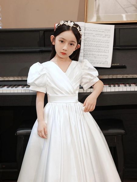 Robes de fille fleur mariage petite robe satin élégante première communion concert fête junior la demoiselle d'honneur ple