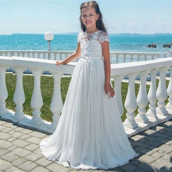 Robes de fille fleur blanc moelleux Tulle Applique dentelle mariage mignon enfant première Communion robe de fête d'anniversaire cadeau