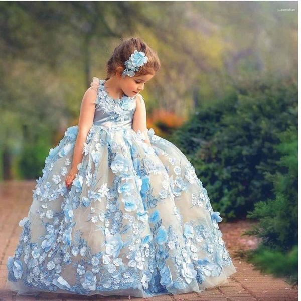 Fille robes moelleux 3d décalcomanie sentier sans manches fleur robe mariage beaux petits enfants magnifique sainte communion bal