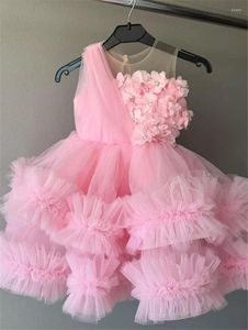 Robes de fille moelleuses robe de bébé à fleurs à plusieurs niveaux en Tulle Organza robe de concours Tutu fête d'anniversaire enfant taille 1-14T