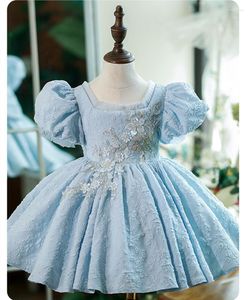 Fille robe moelleuse princesse tutu robe ciel bleu dentelle satin filles adolescents beaut-anniversaire de fête d'anniversaire robe de bal