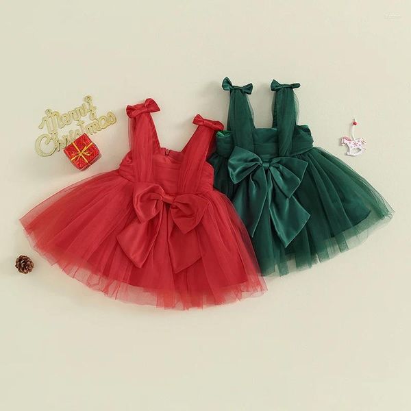 Vestidos de niña FOCUSNORM 0-3Y Vestido de princesa para niñas pequeñas Correa sin mangas Arco elegante Tul Patchwork Disfraz de Navidad Tutu Sundress