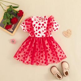 FOCUSNORM – robe de saint-valentin pour filles de 0 à 3 ans, douce, imprimé cœur, manches courtes, maille Patchwork, ligne a