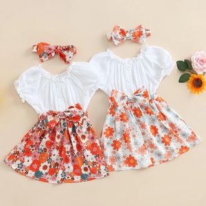 Vestidos de niña FOCUSNORM 0-4Y Infant Kids Girls Vestido dulce de verano Estampado de flores Patchwork Manga corta Fuera del hombro Una línea con diadema