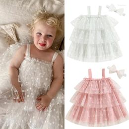 Mädchenkleider FOCUSNORM 0-4Y Kleinkind Kinder Mädchen Prinzessin Kleid Ärmellos Sling Layered Mesh Tüll Kuchen Süßes Sommerkleid mit Stirnband