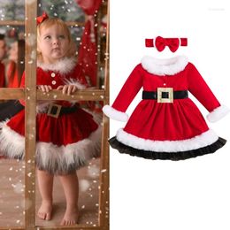 Vestidos de niña FOCUSNORM 0-6Y Otoño Invierno niños vestido de Navidad de manga larga peludo Patchwork malla encaje tul con diadema con lazo