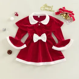 Meisjesjurken Focusnorm 1-6y Princess Toddler Girls Xmas Dress Sets 2pcs Bowknot Square Neck Long Flare Sleeve Rapel Cloak