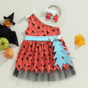 Meisje Jurken FOCUSNORM 4 Kleuren Halloween Kids Meisjes Feestjurk 0-6Y Een Schouderband Luipaard Print A-lijn Cosplay Zonnejurk