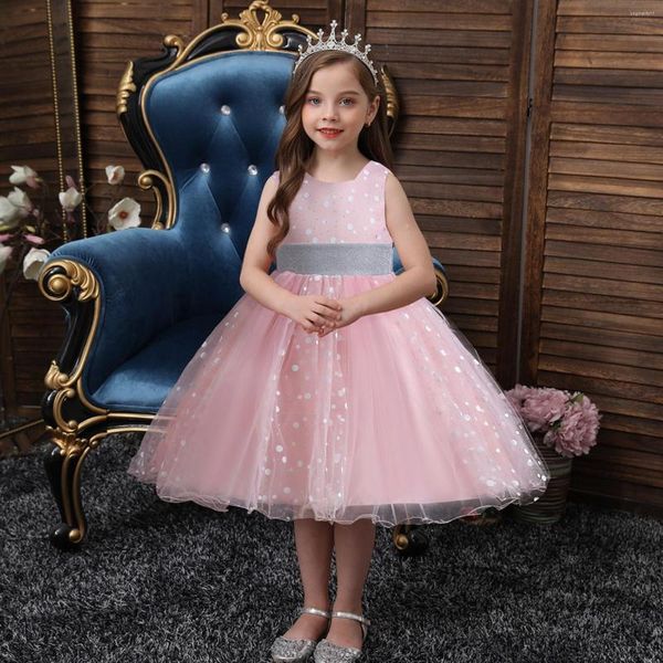 Robes fille FOCUSNORM 4 couleurs princesse enfants filles robe de soirée 3-10Y points imprimé sans manches dentelle Tulle maille anniversaire Tutu