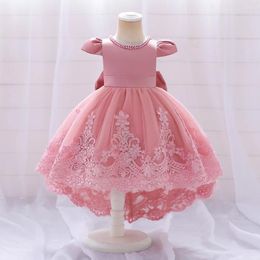 Robes de fille Focusnorm 5 couleurs enfant en bas âge enfants filles robe de soirée 1-7Y volants manches volantes dentelle princesse florale avec grand arc