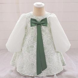 Robes de fille à manches longues formelles 1ère robe d'anniversaire pour bébé vêtements baptême Bow princesse filles fête de mariage 0-2 an