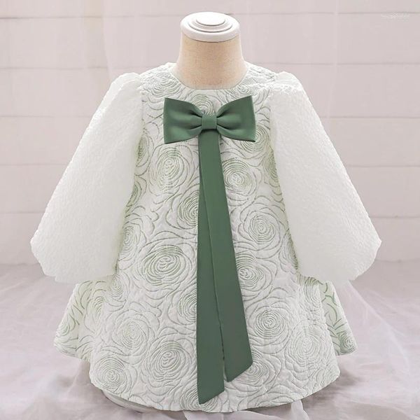 Vestidos de niña manga larga formal vestido de primer cumpleaños para ropa de bebé bautismo arco princesa princesa fiesta de novia de fiesta 0-2 año