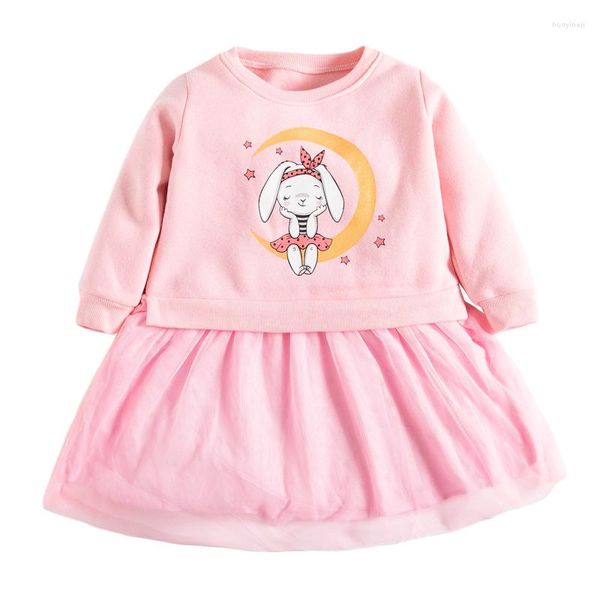Fille robes robes pour bébé marque hiver vêtements Animal lettre imprimer enfant en bas âge épais chaud rose polaire Tulle robe enfants 2-7 ans
