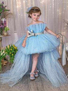 Robes de fille Gardenwed Blue Dress Tulle Puffy Princess Cute Baby Birthday Flower Wedding Party