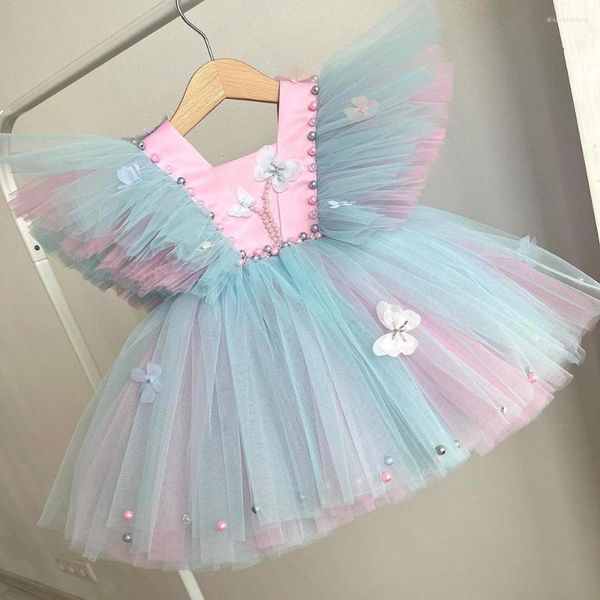 Vestidos de niña Gardenwed, vestido de novia colorido para fiesta infantil con lazo, perlas, flor hinchada de tul para bodas