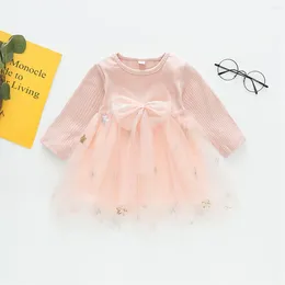 Meisjesjurken Girl's herfst prinsesstijl pluizige gaasjurk baby pentagram rok zoom lint knit