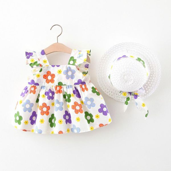 Vestidos de niña Conjuntos de vestidos de bebé para niñas 2023 Niños Verano de manga corta Impreso Princesa para enviar sombreros para 6-36 M Ropa para niños pequeños