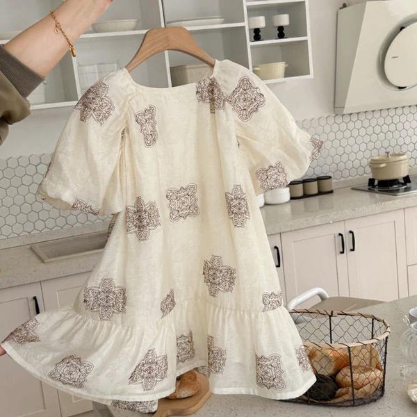 Robes de fille robe de fille bébé printemps Maillard haut de gamme bohème ethnique imprimé coton lin décontracté mode vêtements d'extérieur