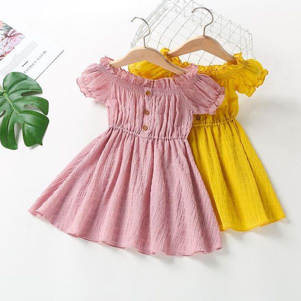 Fille Robes Fille de Mode 2-6 Ans Enfants Filles Robe D'été En Mousseline De Soie Taille Élastique À Manches Courtes Enfants Doux Jaune Vêtements