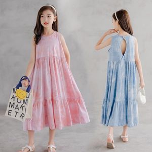 Girl Dresses Girl's Fashion Tie Dye Girls Dress 2023 Zomer Teen Maxi Mommy en ik Sundress Kinderkleding Beach Kids #6293