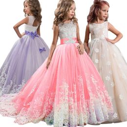 Girl Dresses Girl's Girls Lace Flower Lange jurk Kids Princess Wedding Party Kinderkleding Kleding Vestidos voor Thanksgiving