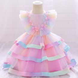 Girl Dresses Girl's Kids Baby Girls Princess Dress One-jarige bruiloft Flower Prom Sweet Cake Layered Tutu