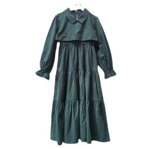 Girl Dresses Girl's Kids For Girls 2023 Autumn Teen Midi Cotton Jurk Kinderkleding Twee kleuren Ruches Fashion Clothing #6440Girl's