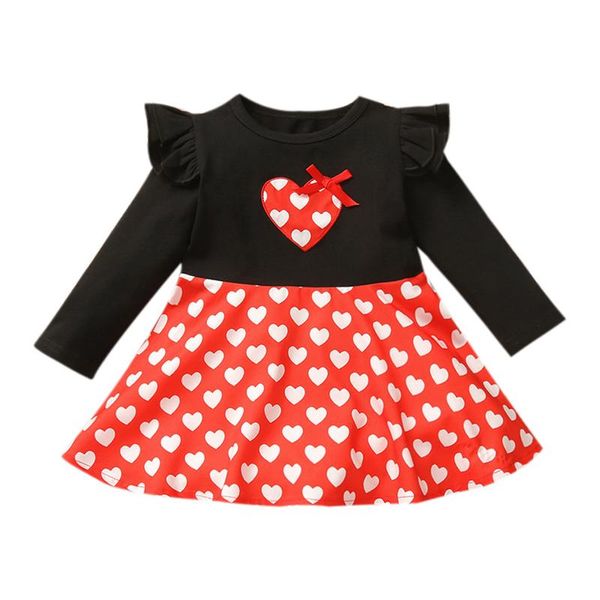 Vestidos de niña Lioraitiin para niñas de 0 a 4 años, vestido de San Valentín para niñas, patrón de corazón, estampado de letras, cuello redondo, hombros descubiertos, tejido de manga larga