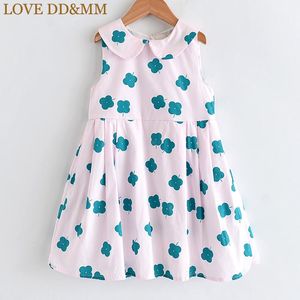 Girl Dresses Girl's Love Ddmm Girls 2023 Zomer Kinderkleding Simple Sweet Full -printen Flower Doll Collar Mouwloze jurk