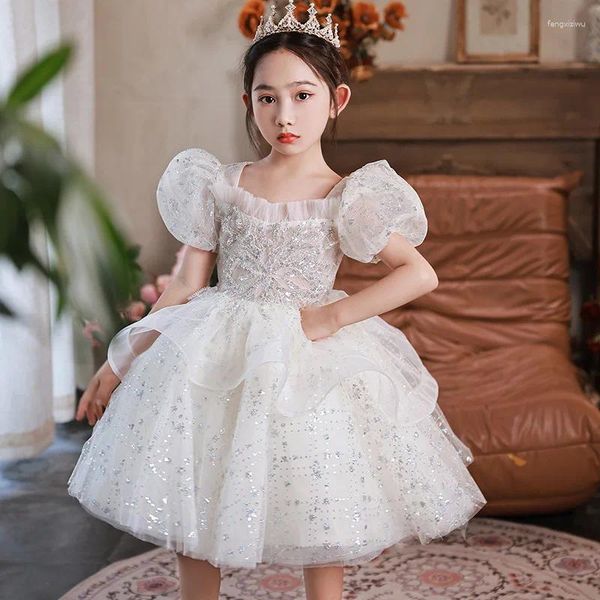 Robes de fille robe de princesse de fille pour blanc luxe enfants fête d'anniversaire robe de bal fleur enfant Piano Performance haut de gamme