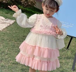 Girl Dresses Girl's Retail 2023 Fall Fleece Red Cartoon Lace Dress Princess Kids Elegant Flower Clothing 1-4t