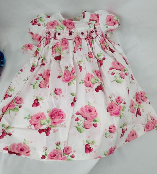 Robes fille fille Rose 3 4 5 6 7 ans été bébé filles smocké motif Floral robe imprimer fête smocks broderie