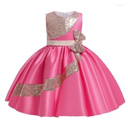 Girl Dresses Girl's Summer Flower Girls pailletten Satijnen jurk kinderen voor kinderen kostuum prinses ballgown party bruiloft jurkirl's