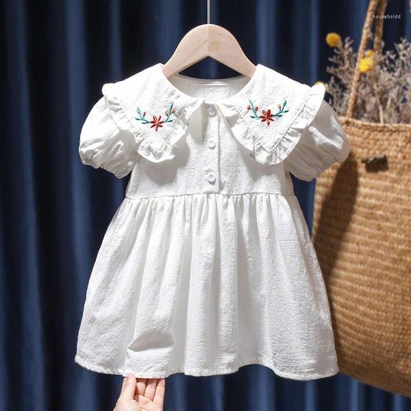 Robes d'été brodées pour filles, jupes en coton décontractées pour enfants, 2024