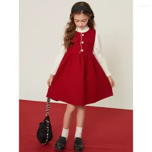 Robes d'automne et d'hiver en laine pour filles, gilet de taille moyenne et grande, jupe de noël pour enfants