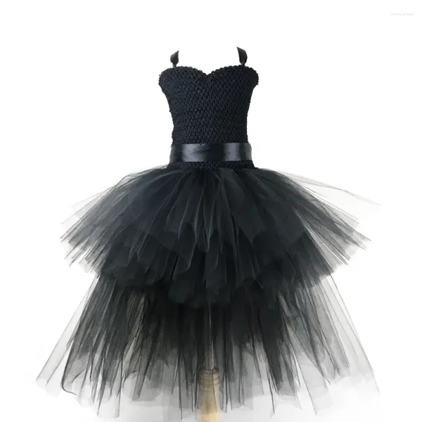 Robes de fille Filles Noir Traînant Tutu Robe Enfants Crochet Soirée Tulle Bretelles Robe De Bal Enfants Fête D'anniversaire Banquet Costume