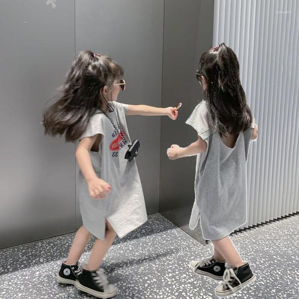 Vestidos de niña Vestido casual para niñas Camiseta de manga corta Corea Niños 2023 Verano Carta Bebé