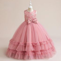 Abiti da ragazza Ragazze Casual Fiore Bambino Fiocco Moda Bambini Senza maniche Abito da ballo principessa Sera Compleanno Abito da festa in pizzo