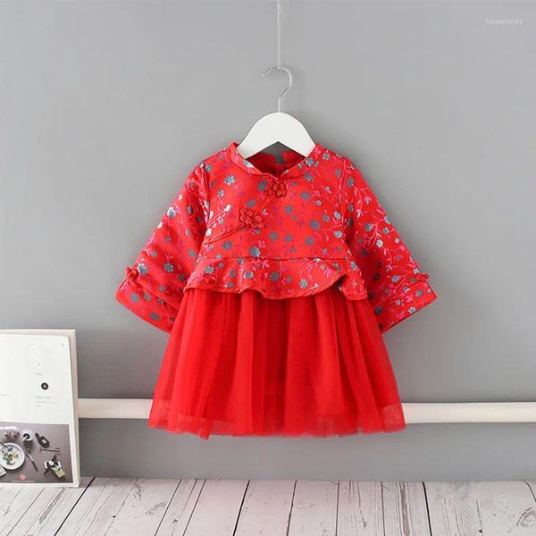 Fille robes filles robe de Noël automne style chinois enfant en bas âge pour enfants pour enfants en dentelle