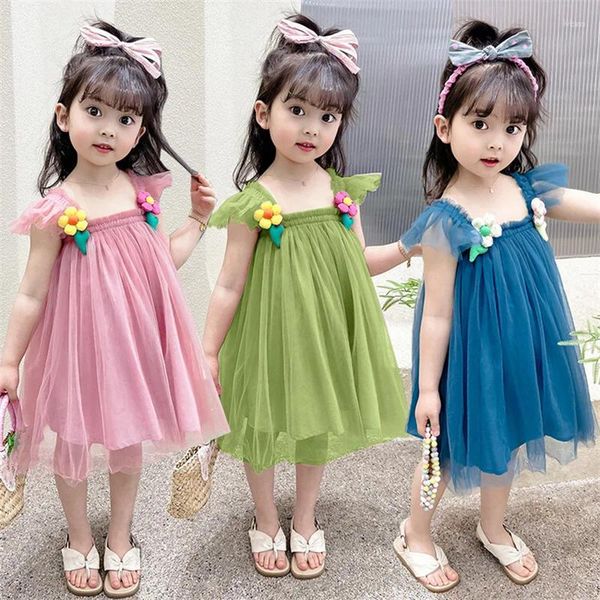 Filles robes filles robe 3d fleur net yarn sssrowss for baby enfants été amer flebane jupe fête princesse enfants vêtements