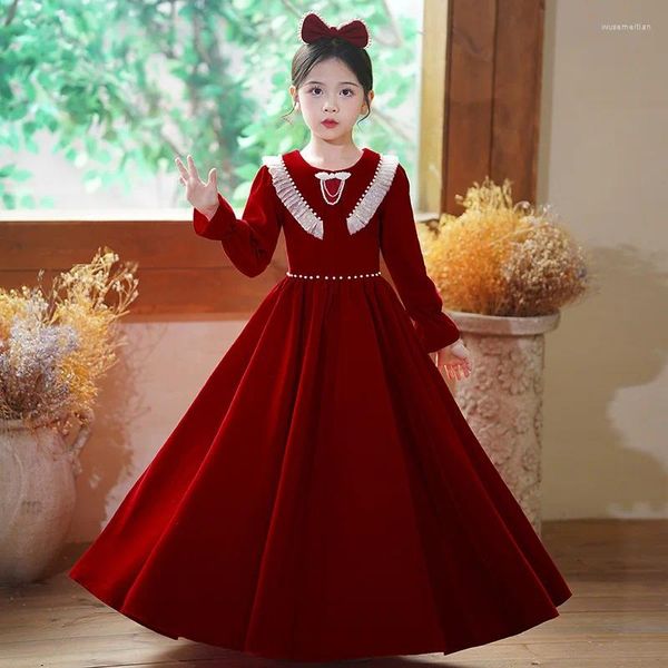 Robes fille filles robe automne hiver polaire pour enfants princesse robe de bal soirée fête d'anniversaire Vintage rouge longue