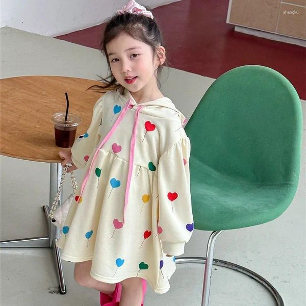 Vestidos de chicas Vestido para chicas Color Love Balloon Coldie 2024 Spring and Autumn Fashionable Casual Simple manga larga