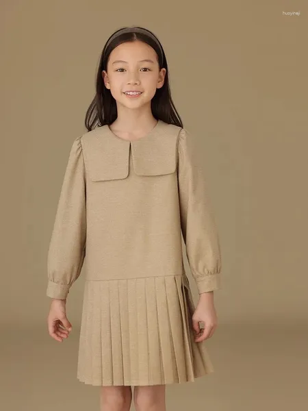 Robes pour filles, mode coréenne pour printemps et automne, princesse décontractée, manches longues, vêtements plissés à grand revers