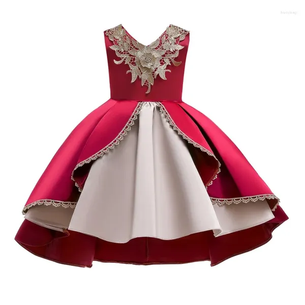 Vestidos para niñas Vestido para niñas Primavera Rojo Rendimiento de piano para niños Chaleco plisado bordado Niños