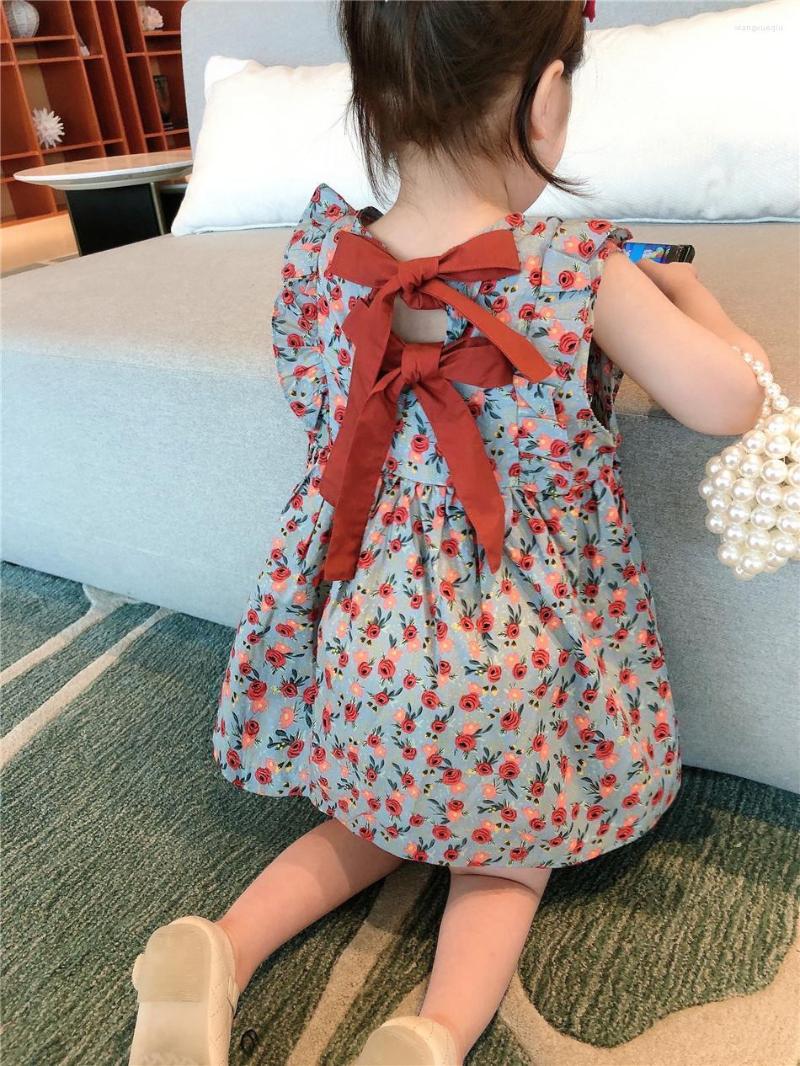 Девушка платья для девушек платье летние детские жилеты рукавиц принцесса хлопковые цветочные детские дети повседневные P4 417