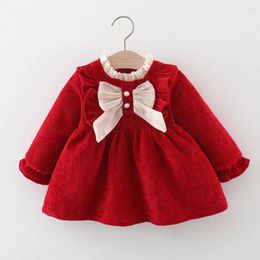 Vestidos de menina meninas outono vestido manga longa cor sólida grande arco babados princesa natal ação de graças crianças boutique roupas