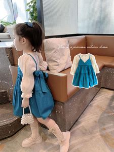 Vestidos de niña, ropa de moda para niñas, primavera 2023, lindo estilo coreano, manga abombada para niños pequeños, venta al por mayor, vestido de princesa de algodón