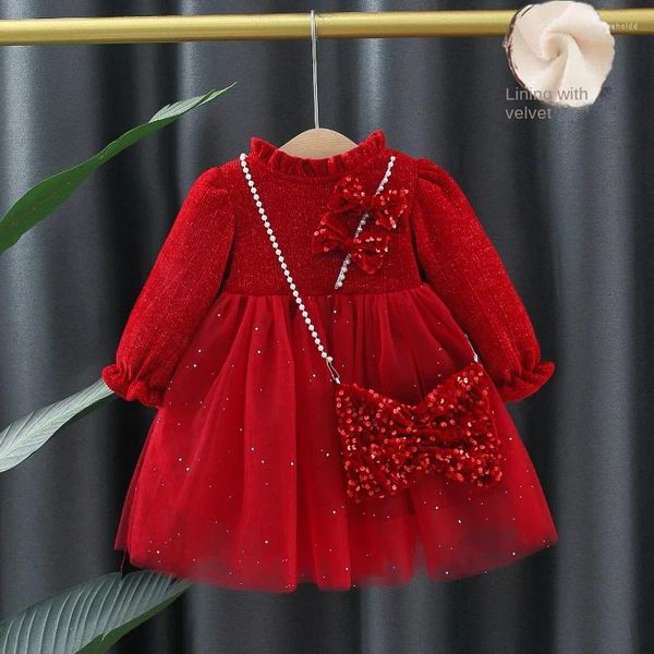 Vestidos para niña, vestido de princesa a la moda para niña con felpa y engrosado, edición coreana de invierno, año del bebé, 2024